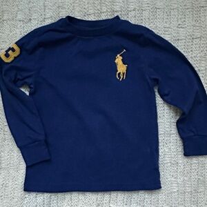 Polo by Ralph Lauren Kids Blue Long Sleeve Tee with Gold Logo